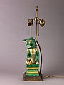 Figure of lion mounted as lamp, Chinese  , Qing Dynasty, Porcelain with colored glazes., Chinese